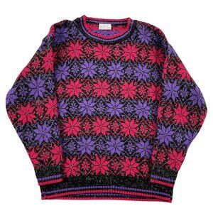 VTG GFC Sweater Womens Small‎ Pink Purple Poinsettia Made in USA